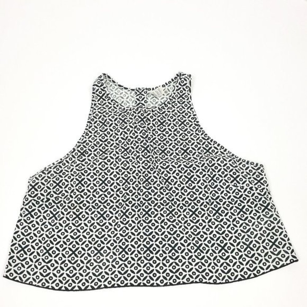 Valija Gitana Black White Flowy BOHO Crop Sleeveless Top S